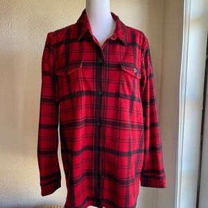 NWT Eddie Bauer red and black plaid polar fleece shirt Size M